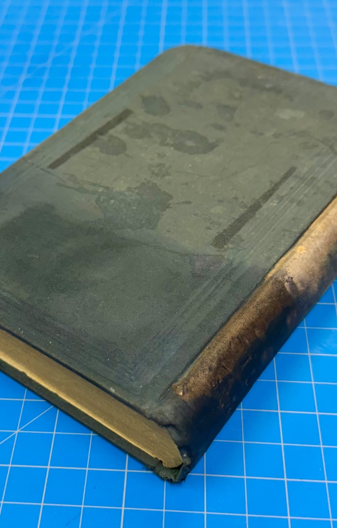 Before: faded cloth with water staining